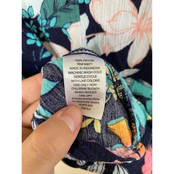 ANA A New Approach Floral Print Navy Sleeveless Top‎ With V-Neck XS Rayon - Picture 5 of 6